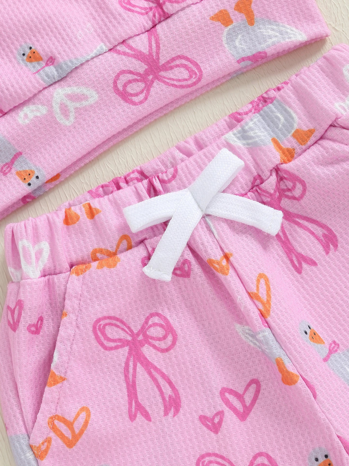 Baby Toddler Girls 2Pcs Fall Outfit Goose Bow Print Long Sleeve Round Neck Pullover Elastic Waist Pants Jogger Set