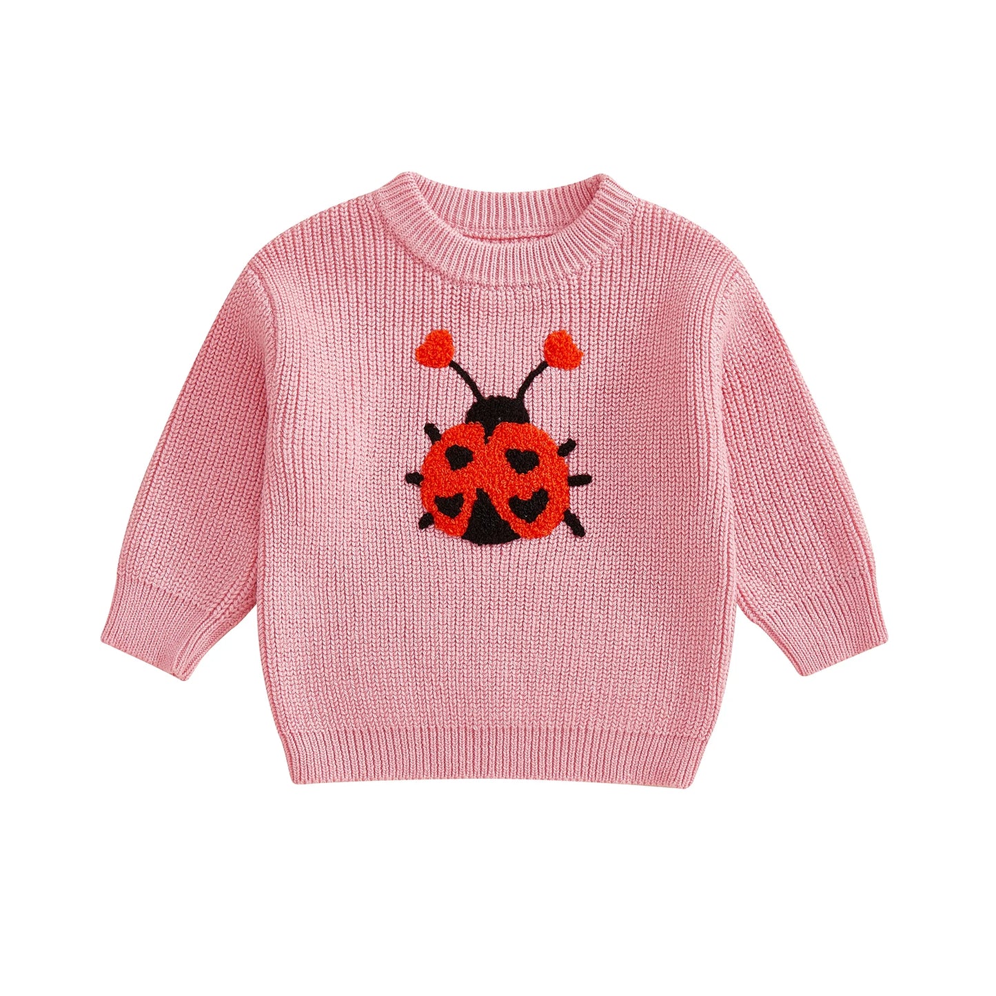 Baby Toddler Girls Autumn Knit Sweater Long Sleeve O Neck Ladybug Embroidery Pullover Knitwear Top