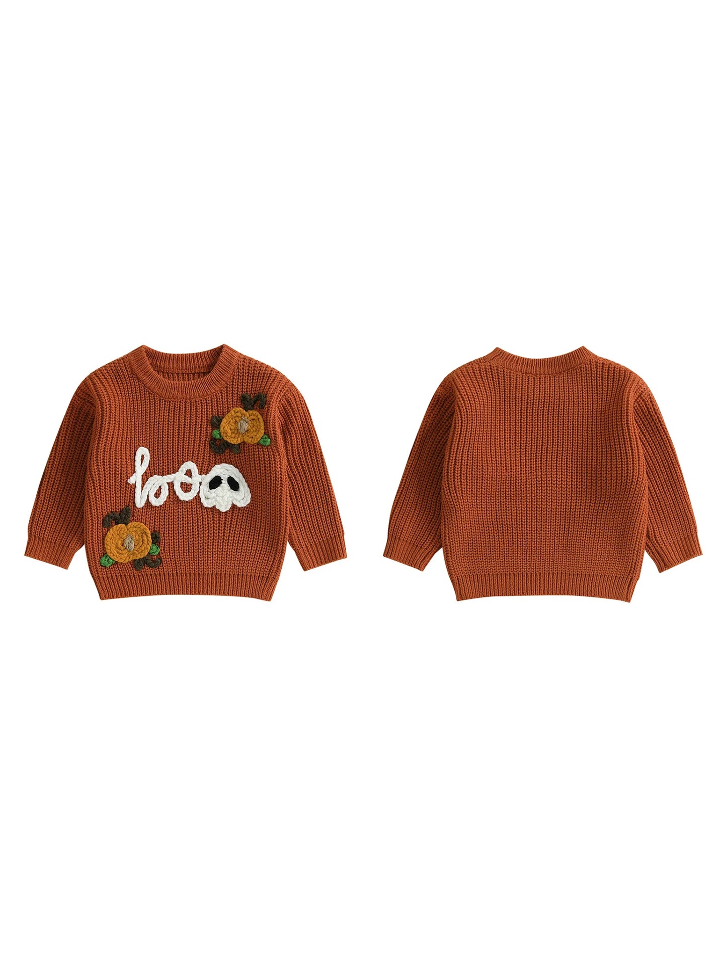 Baby Toddler Boys Girls Halloween Sweater Boo Letter Ghost Embroidery Long Sleeve Crew Neck Knitwear Pullover Top