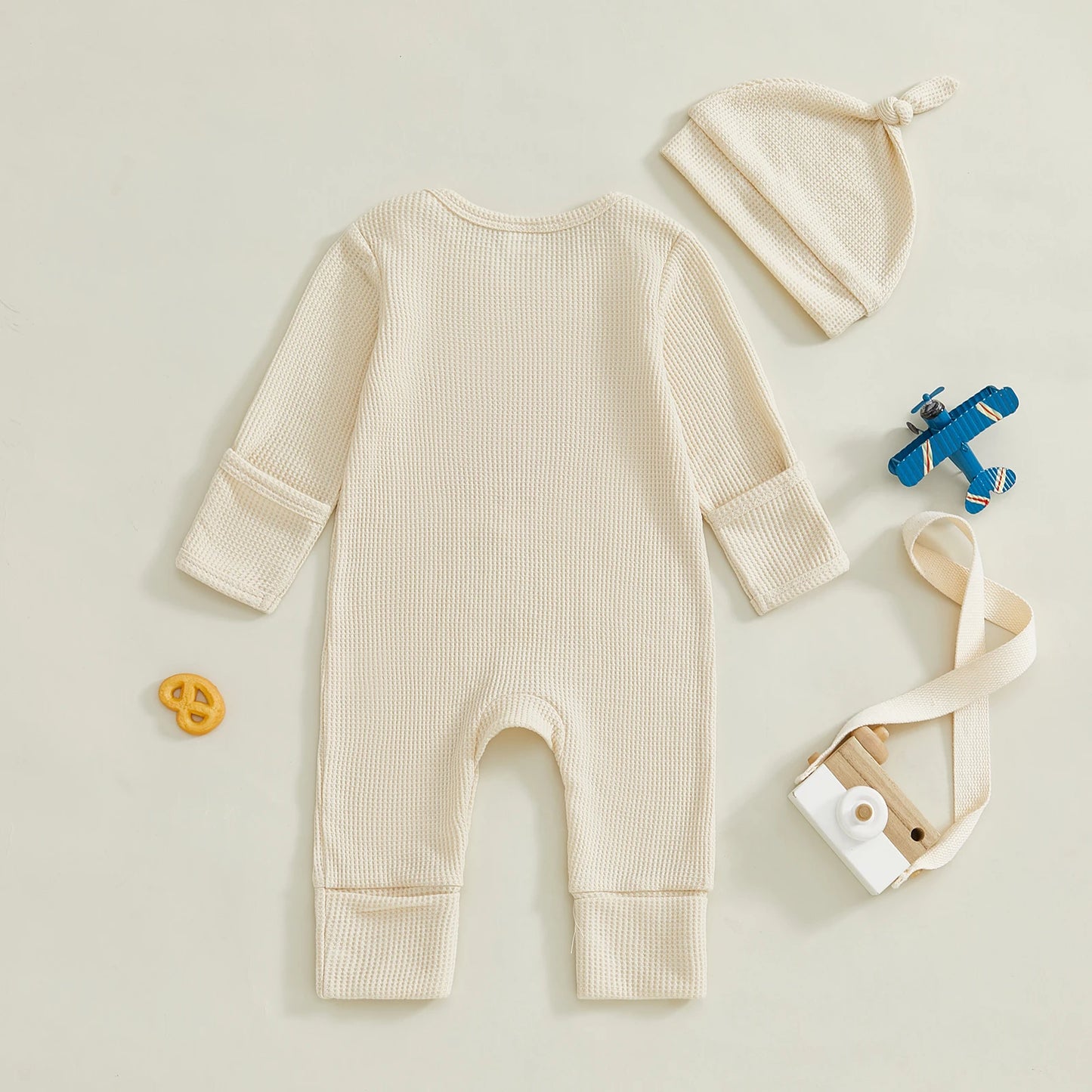 Baby Boys Girls 2Pcs Auntie's Little Bestie Fall Outfits Long Sleeve Letter Embroidery Jumpsuit with Hat Set Clothes