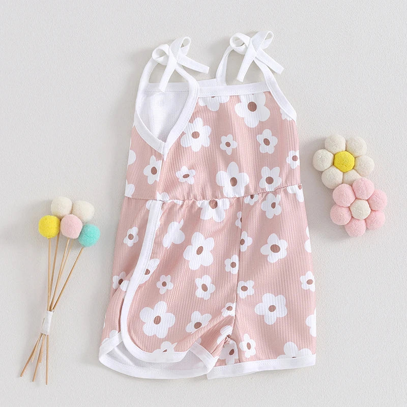 Toddler Baby Girl Romper Sleeveless Tank Top Flower Print Spaghetti Strap Jumpsuit Shorts Summer Clothes