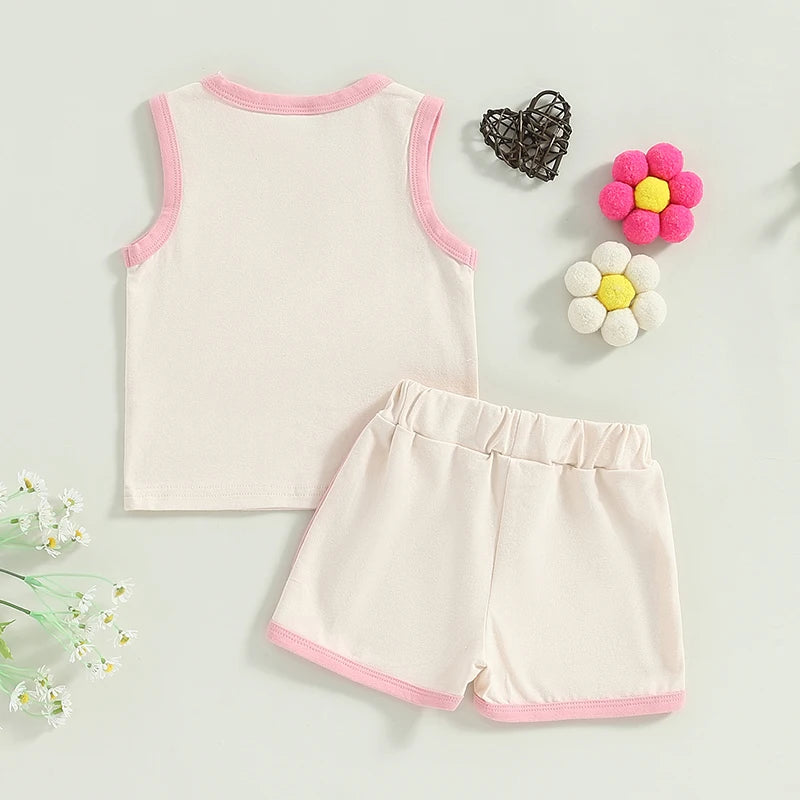 Baby Toddler Girl 2Pcs Daddy's Girl Sleeveless Letter Print Tank Top + Elastic Waist Shorts Outfit Set Father's Day