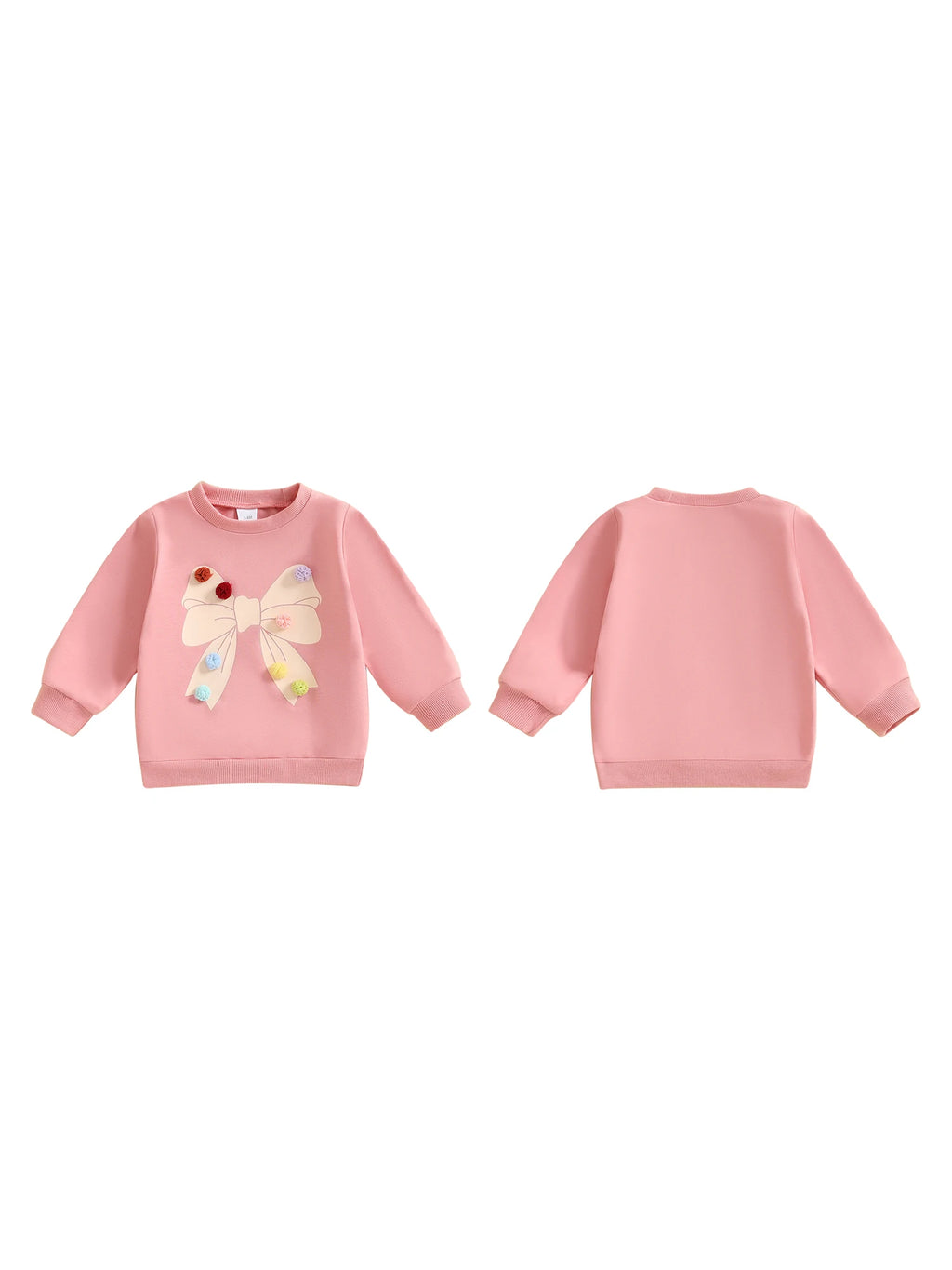 Baby Toddler Girls Long Sleeve Top Pom Pom Ball Bow Print Crewneck Pullover Winter Fall Clothes