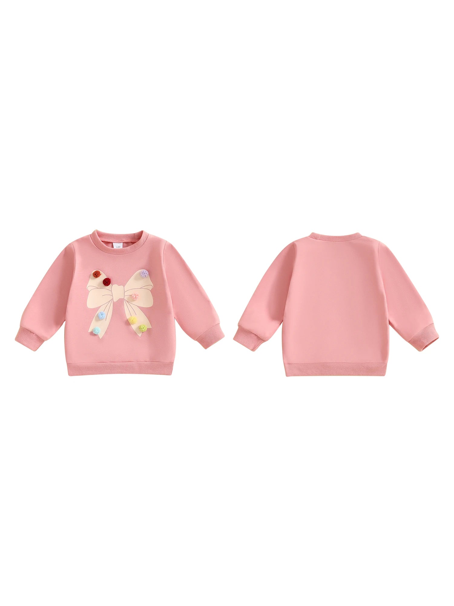 Baby Toddler Girls Long Sleeve Top Pom Pom Ball Bow Print Crewneck Pullover Winter Fall Clothes
