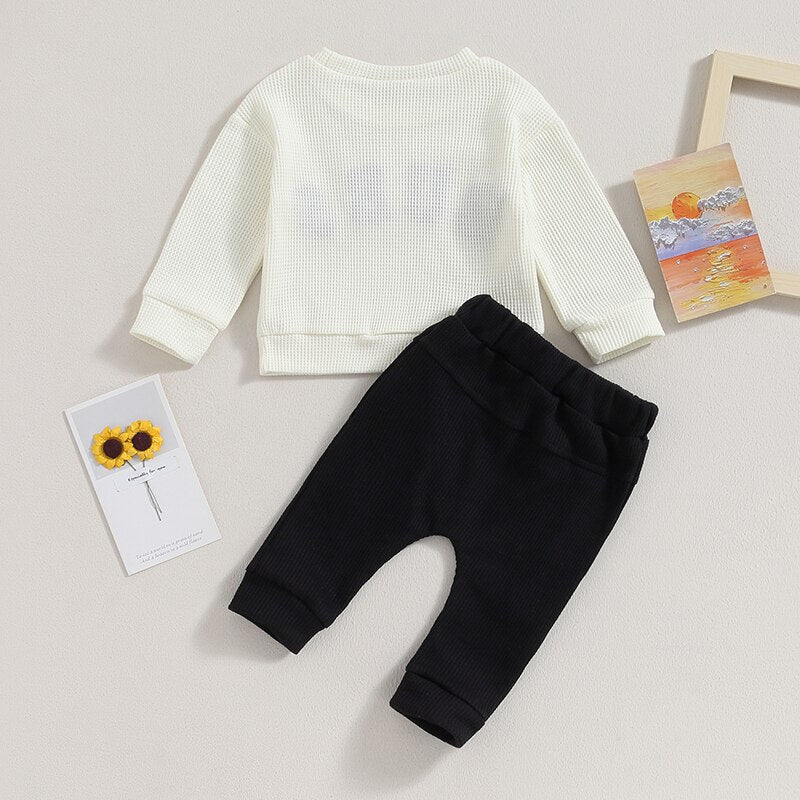 Baby Toddler Boys Girls 2PCS Long Sleeve Letter Embroidery Bubs Tops and Drawstring Pants Set