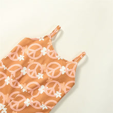 Load image into Gallery viewer, Baby Girl Jumpsuit Floral Retro Peace Print Tank Romper Flared Pants Fall Bell Bottoms
