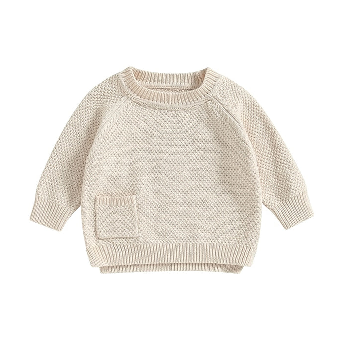 Baby Boy Girl Knitted Sweater Warm Long Sleeve Pullover with Pocket Autumn Knitwear
