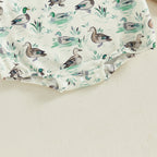 Baby Girls Boys Fall Romper Duck Print Long Sleeve Round Neck Bubble Jumpsuit