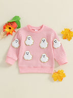 Baby Toddler Girls Boys Long Sleeve Crew Neck Ghost Pumpkin Striped Pullover Halloween Top Clothes