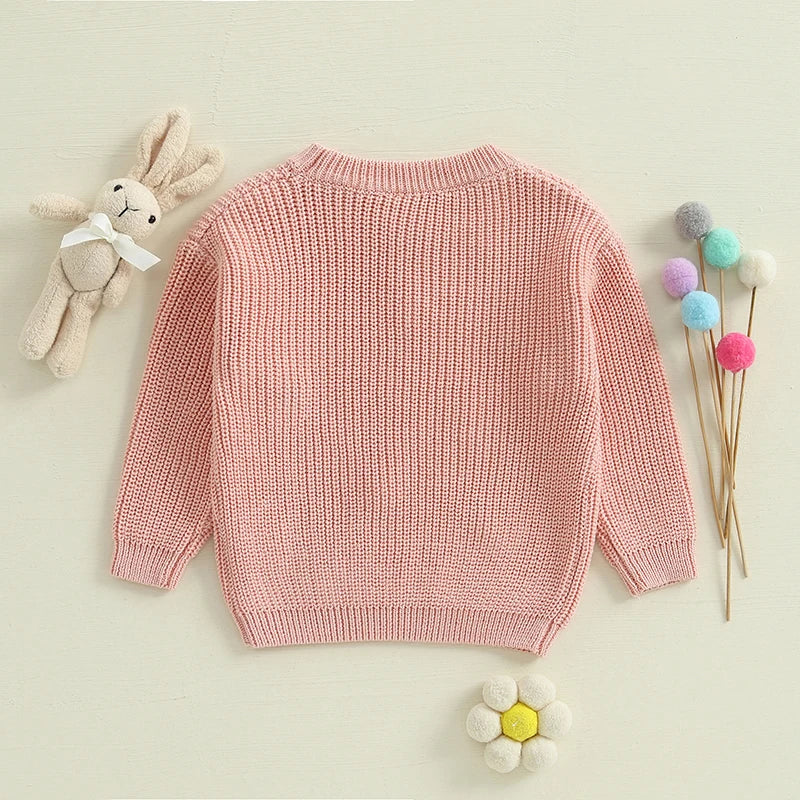 Baby Toddler Girls Knit Easter Sweater Long Sleeve O Neck Bunny Rabbit Carrot Embroidery Pullover Knitwear Top