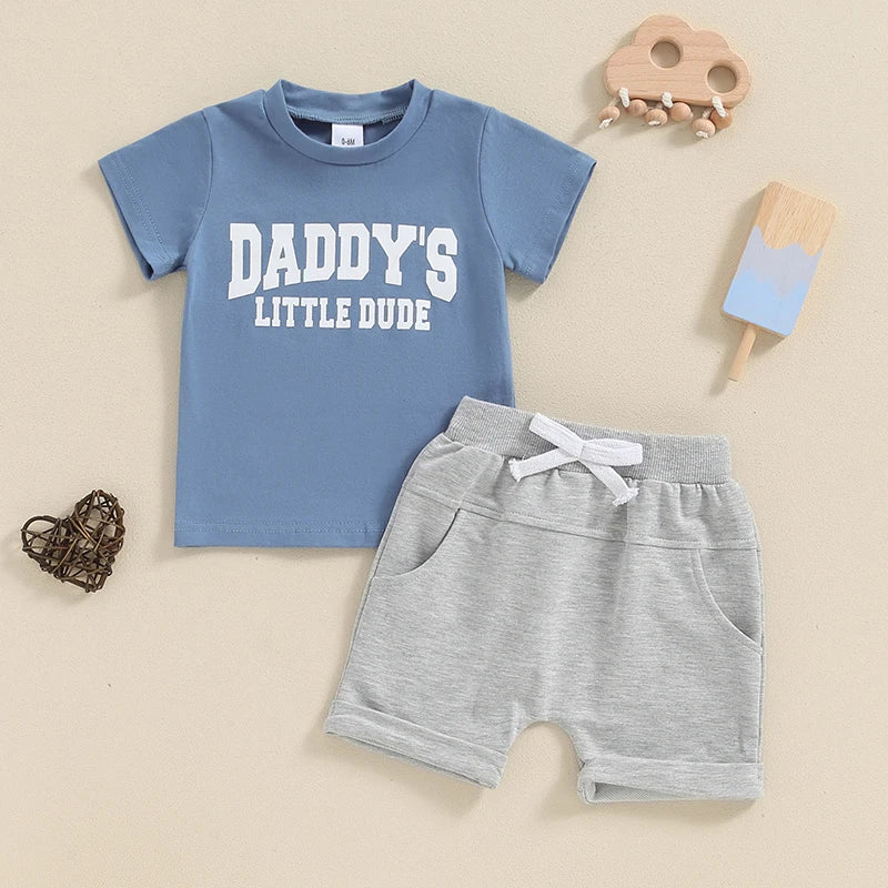 Baby Toddler Boys 2Pcs Daddy's Golf Buddy / Little Dude Short Sleeve Letter Print Top and Drawstring Shorts Set