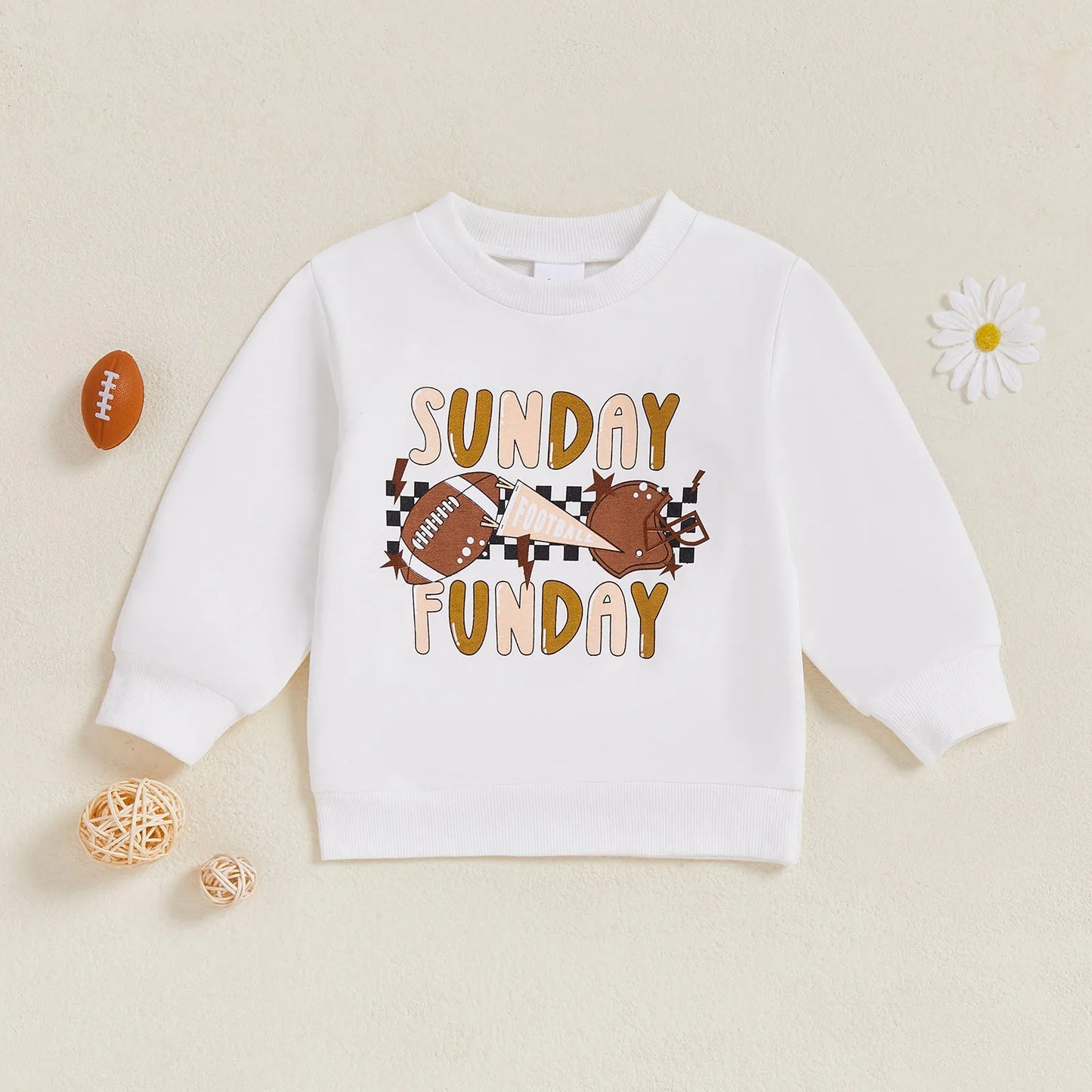 Baby Toddler Boys Girls Long Sleeve Crew Neck Letters Football Sunday Funday Game Day Pullover Top