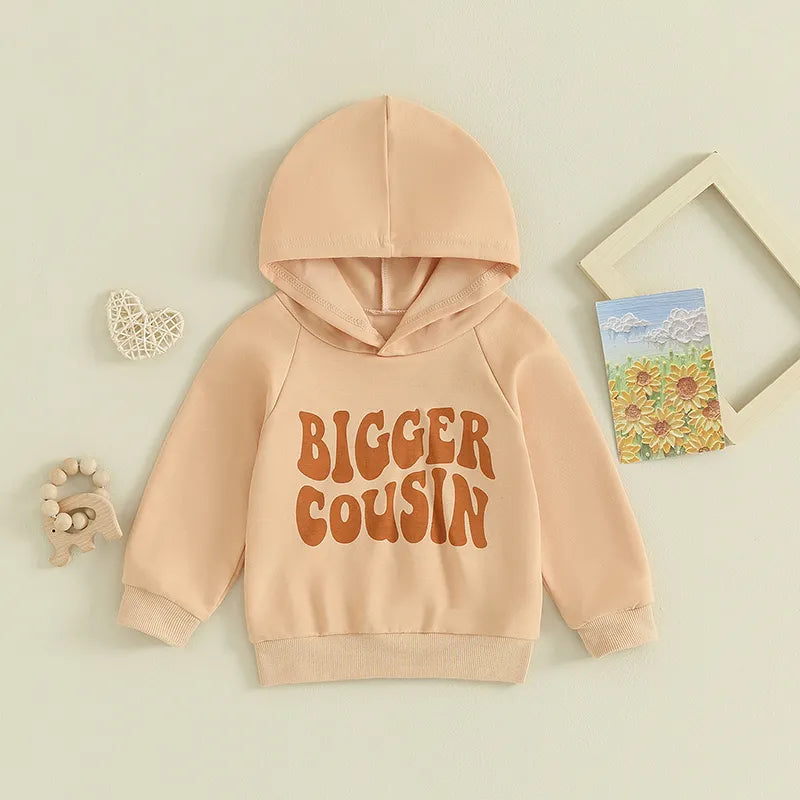 Baby Toddler Kids Boys Girls Hoodie Long Sleeve Hooded Letters Print Little Bigger Cousin Pullover Top