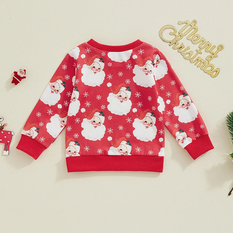 Baby Girls Boys Long Sleeve Crew Neck Santa Claus Print Christmas Top