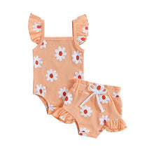 Load image into Gallery viewer, Toddler Baby Girl 2Pcs Bodysuit Floral Print Flutter Sleeve Ruffle Shorts Summer Bodysuit Set

