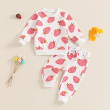 Load image into Gallery viewer, Baby Toddler Girls 2Pcs Fall Outfit Strawberry Print Long Sleeve Top and Elastic Pants Set
