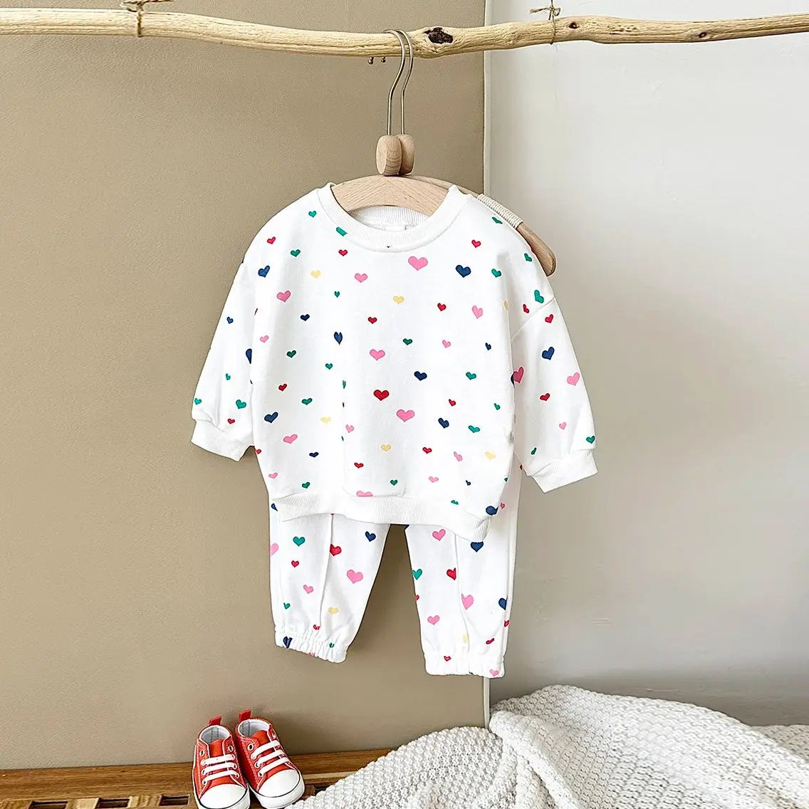 Baby Toddler Girl 2Pcs Heart Print Long Sleeve Top + Pants Jogger Set Outfit