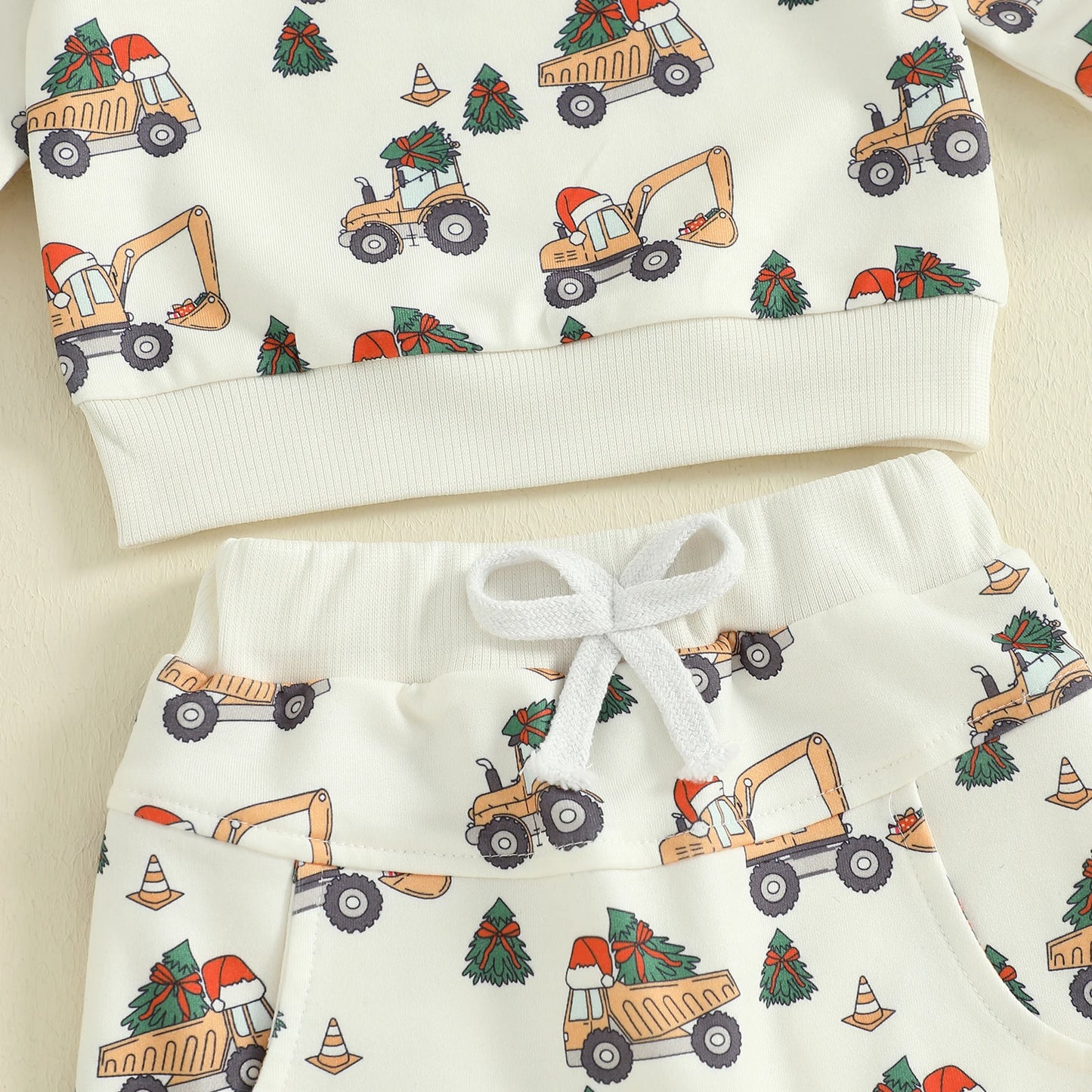 Toddler Baby Boy Christmas Outfit Dump Truck Excavator Christmas Tree Print Long Sleeve Sweatshirt and Pants 2Pcs Set