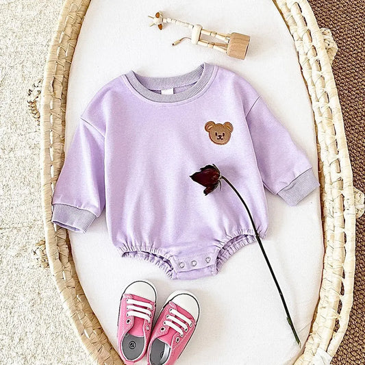 Baby Boys Girls Bubble Romper Long Sleeve Bear Embroidery Bodysuit