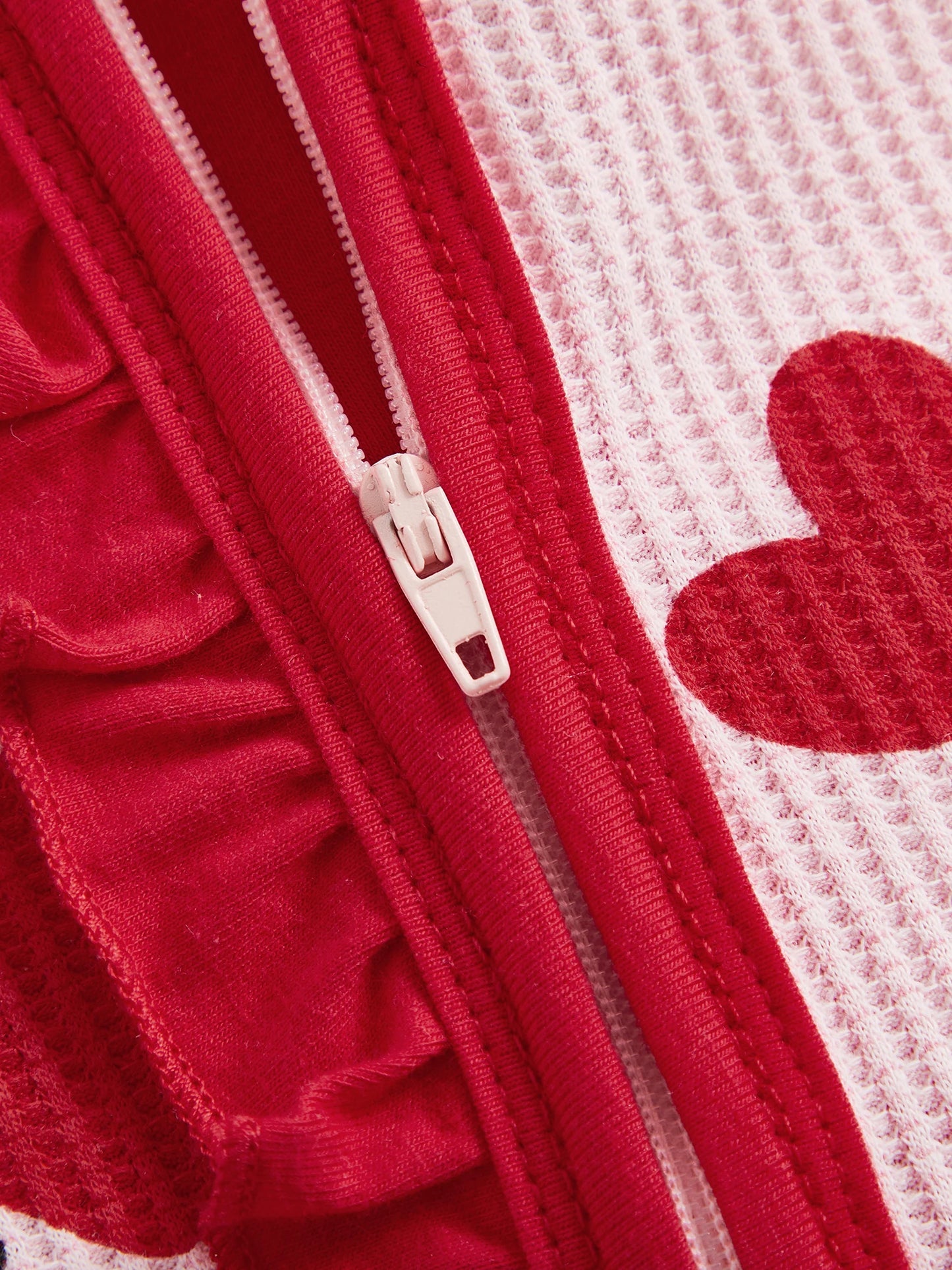 Baby Girl 2Pcs Valentines Day Zipper Romper Heart Candy Pattern Long Sleeve Zip Up Round Neck Footed Jumpsuit with Bow Headband Set