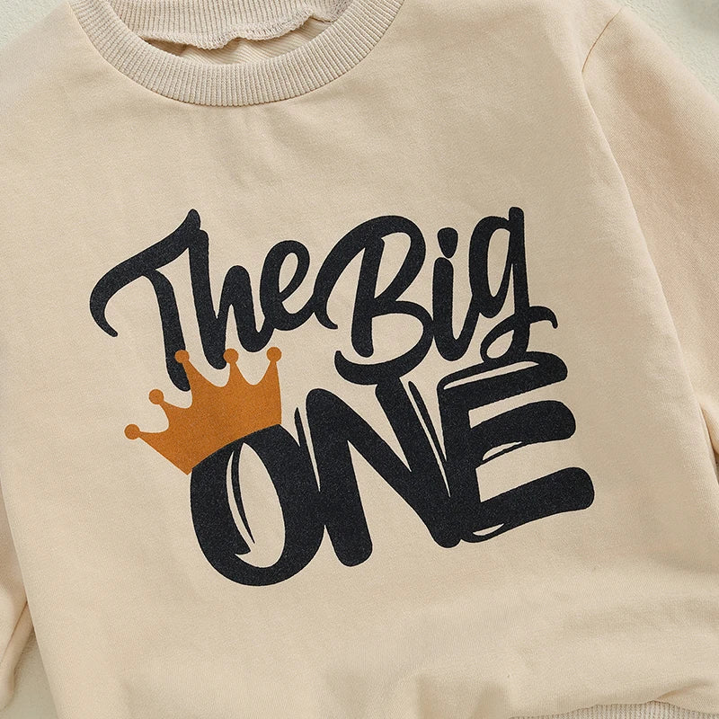 Baby Boy 1st Birthday Top The Big One Crown / One Fast Birthday Boy / Oh Fish Ally One Letter Print Long Sleeve Round Neck Pullover Loose Top