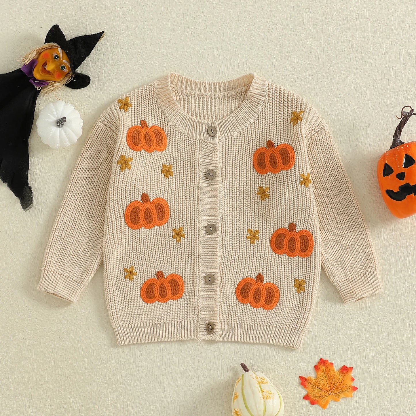 Baby Toddler Girls Halloween Sweater Casual Pumpkin Pattern Infant Button Cardigan Knitwear Warm Clothes Top