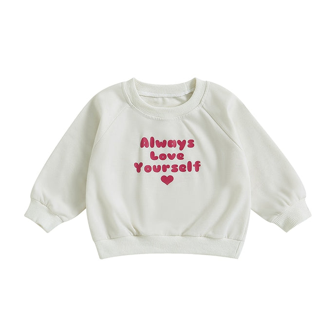 Toddler Kids Baby Boy Girl Sweatshirt Always Love Yourself Letter Heart Print Long Sleeve Pullovers Shirt Top