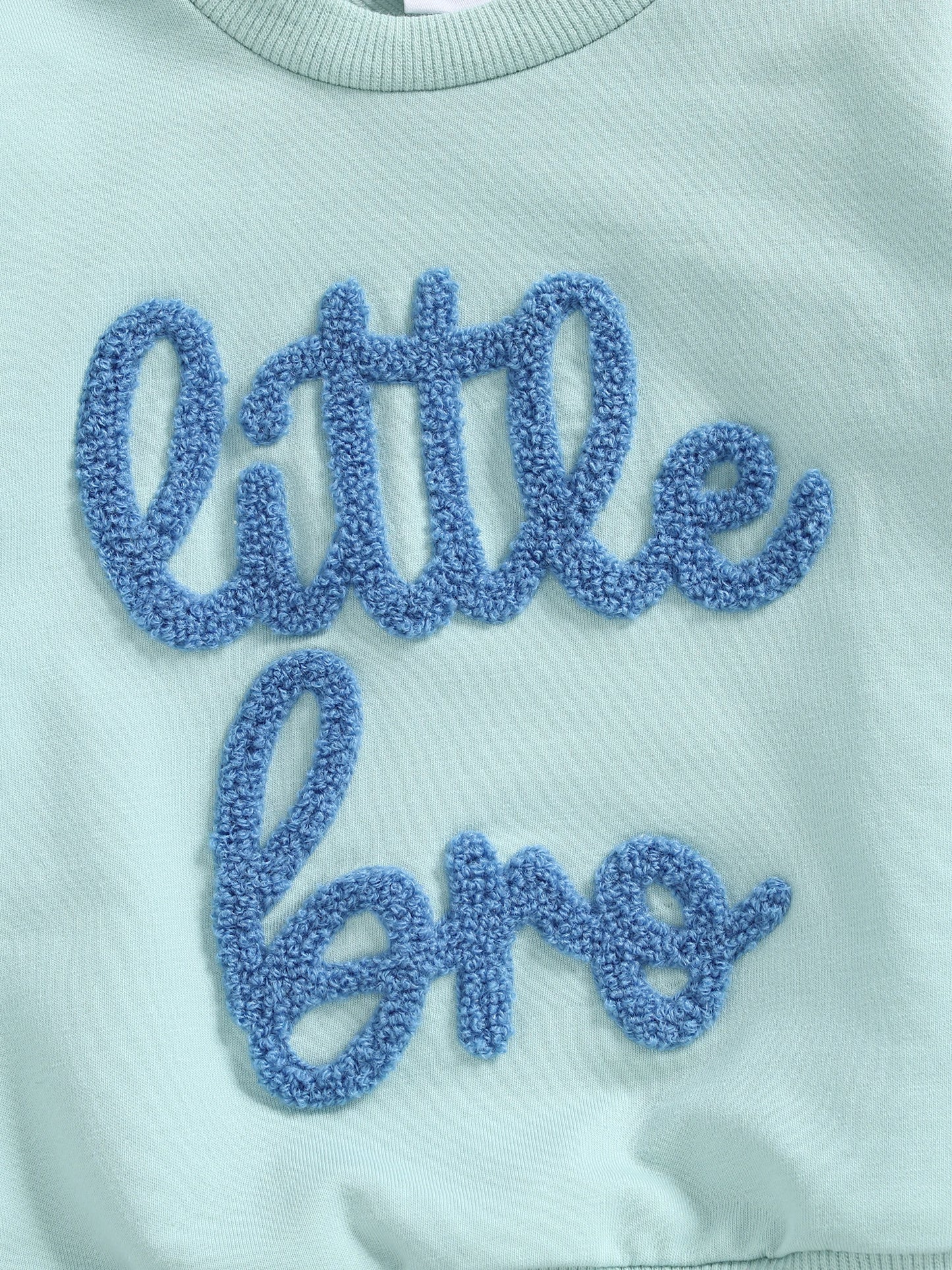 Baby Boy 2Pcs Little Bro Fall Outfits Letter Embroidery Long Sleeve Round Neck Pullover Elastic Waist Solid Pants Jogger Set