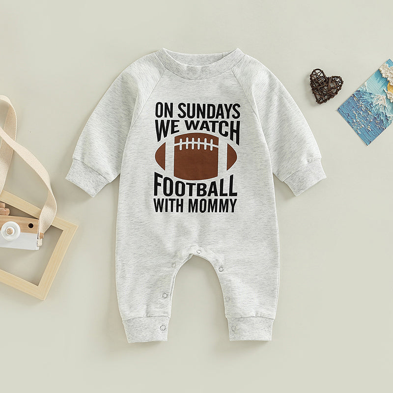 Baby Girl Boy Long Sleeve Romper Letter On Sundays We Watch Football With Daddy / Mommy Jumpsuit