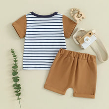 Load image into Gallery viewer, Toddler Baby Boy 2Pcs Summer Clothes Striped Patchwork Short Sleeve T-Shirt Top and Shorts Outfit Set
