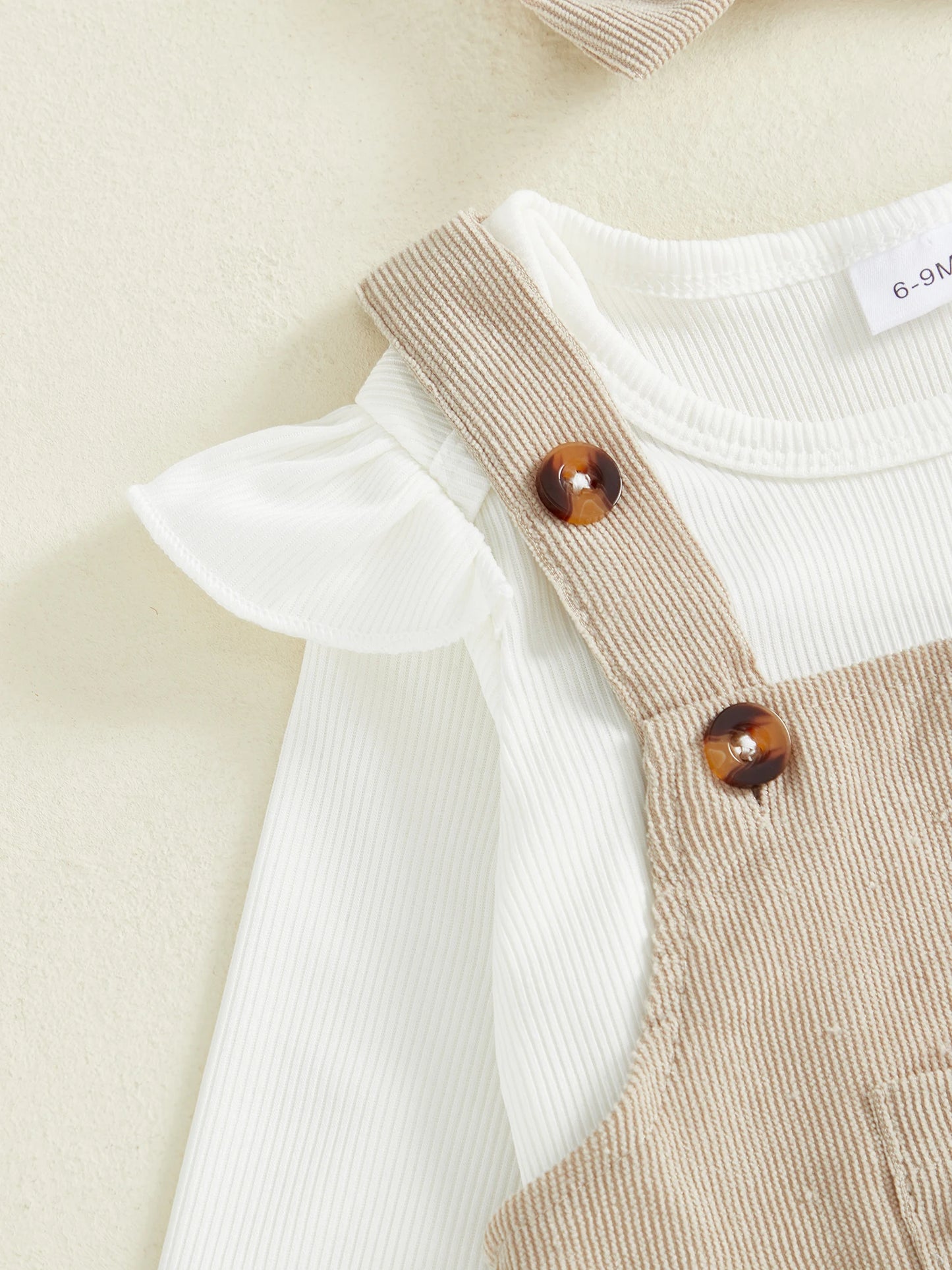 Baby Girls 3Pcs Outfit Ruffle Long Sleeve Crew Neck Romper Overall Bow Dress and Headband Set