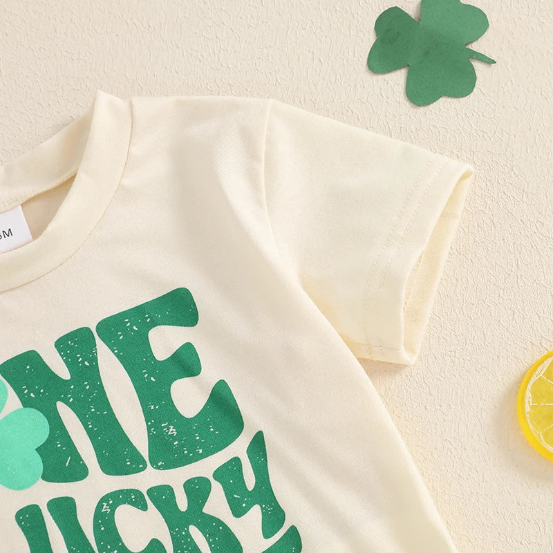 Baby Boys One Lucky Dude St. Patrick's Day Letters Shamrock Romper Infant Irish Clothes Short Sleeve Jumpsuit