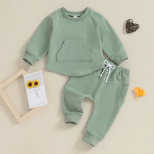 Load image into Gallery viewer, Toddler Baby Boy Girl 2Pcs Set Crewneck Solid Color Long Sleeve Top with Pocket Jogger Pants Outfit
