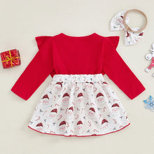 Load image into Gallery viewer, Baby Girls 2Pcs Romper Dress Santa Tree Print Skirt Hem Round Neck Long Sleeve Christmas Bodysuit with Headband Set Outfit
