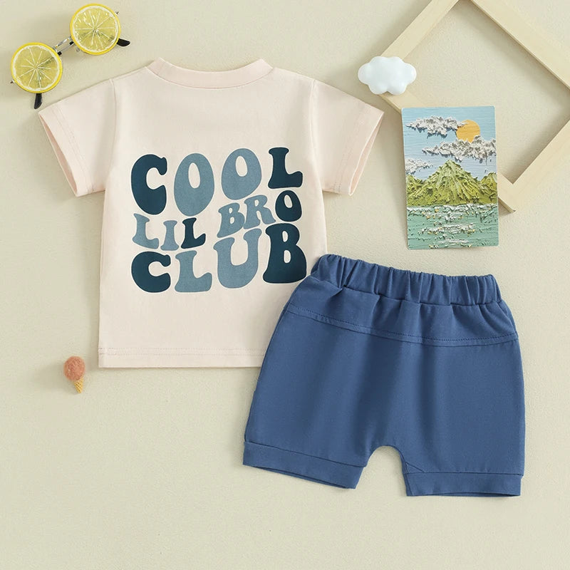 Baby Toddler Boys 2Pcs Big Brother Little Brother Matching Outfits Cool Lil Bro Big Bro Club Letters Print Sunglasses Short Sleeve Top Shorts Set