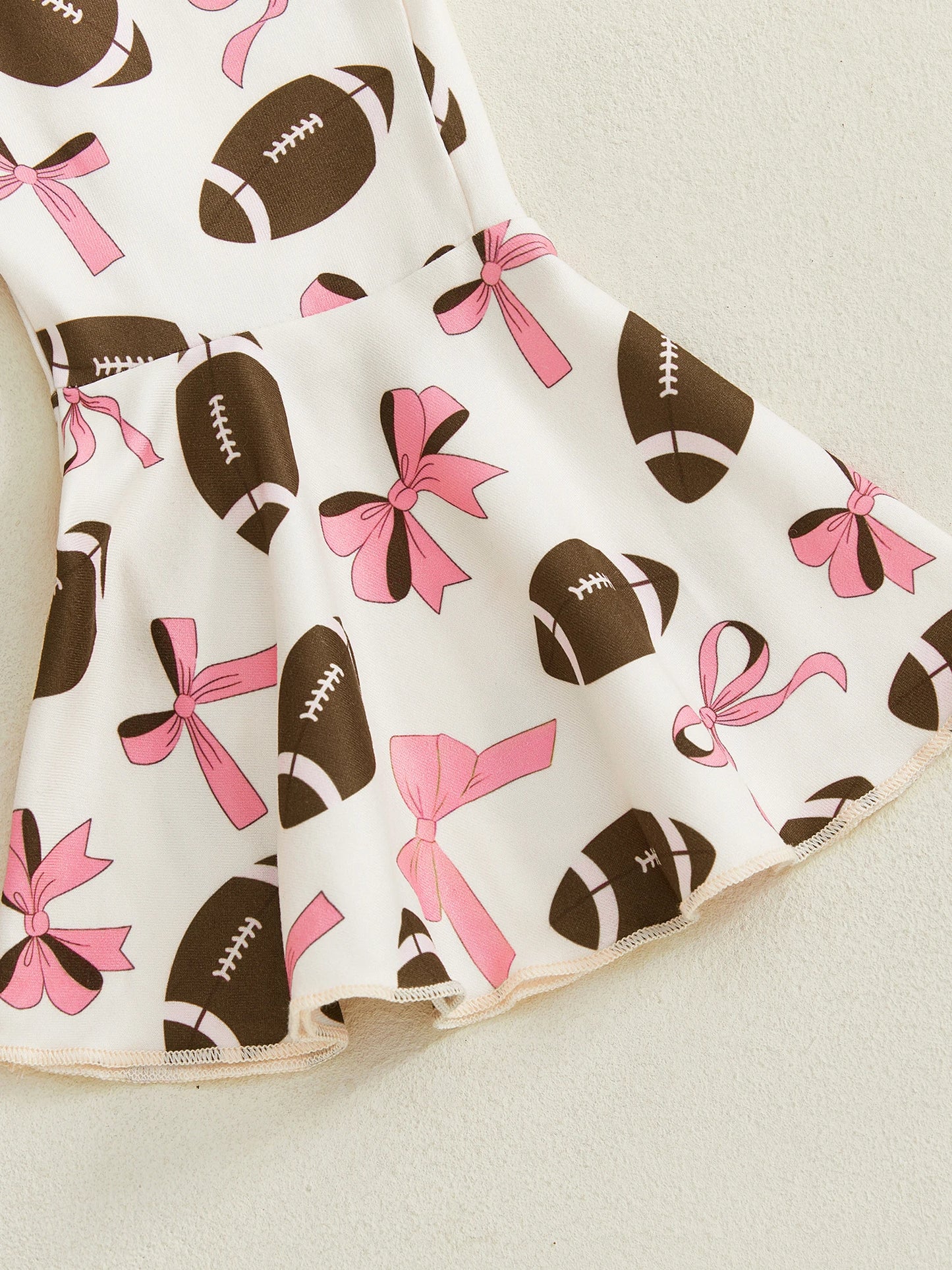 Baby Girls 3Pcs Game Day Fall Outfit Football Print Long Sleeves Romper and Elastic Flared Pants Headband Set Cute Clothes