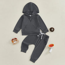 Load image into Gallery viewer, Baby Toddler Boys Girls Fall Outfit Ribbed Long Sleeve Hooded Top and Elastic Waist Pants Jogger Set
