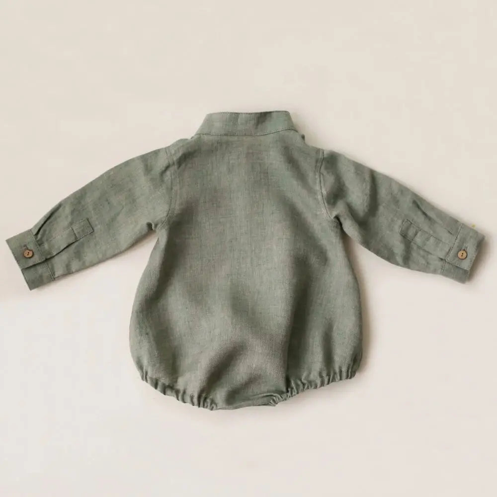 Baby Boy High Neck Linen Romper