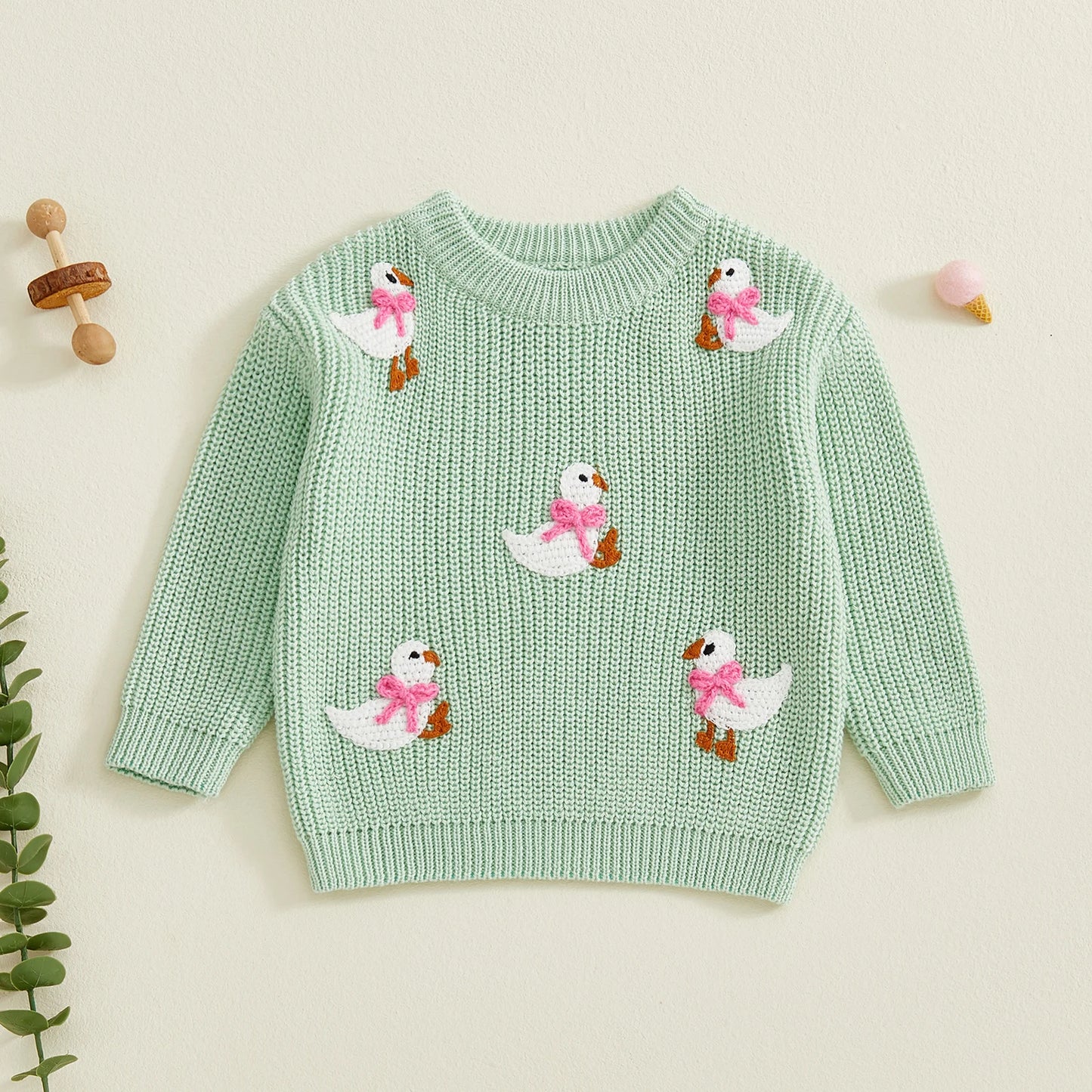 Baby Toddler Girls Sweater Long Sleeve Crew Neck Cute Duck Soft Warm Winter Sweater Clothes