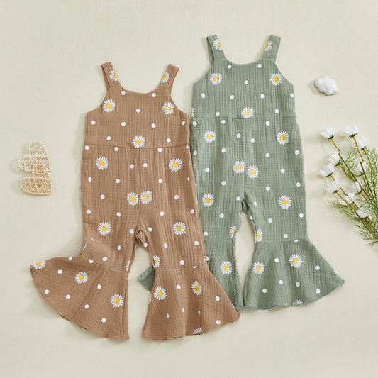 Baby Toddler Girls Summer Overalls Infants Sleeveless Daisy Floral Print Suspender Flared Pants