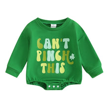 Load image into Gallery viewer, Baby Toddler Girl Boy St. Patrick&#39;s Day Long Sleeve Can&#39;t Pinch This Letters Romper Shamrock Four Leaf Clover Jumpsuit
