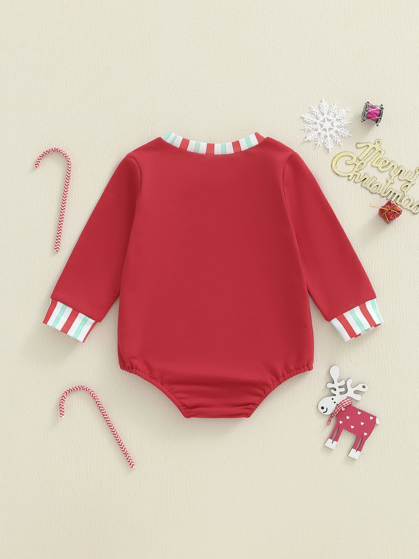 Baby Boys Girls Christmas Gingerbread Embroidery Romper Long Sleeve Crew Neck Bubble Infant Jumpsuit
