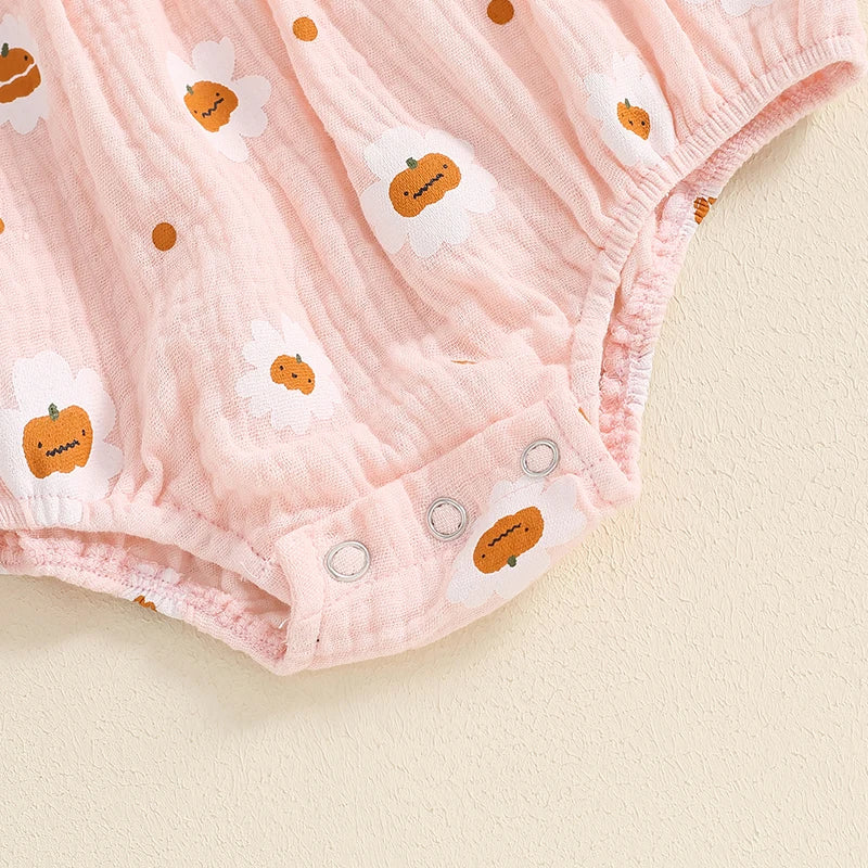 Baby Girls 2Pcs Halloween Thanksgiving Outfit Long Sleeve Pumpkin Flower Pie Print Romper with Headband Set