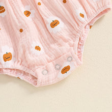 Load image into Gallery viewer, Baby Girls 2Pcs Halloween Thanksgiving Outfit Long Sleeve Pumpkin Flower Pie Print Romper with Headband Set
