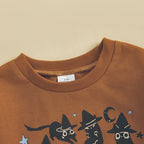 Baby Girls Boys Bubble Romper Long Sleeve Crew Neck Cat Print Fall Halloween Casual Bodysuit Clothes