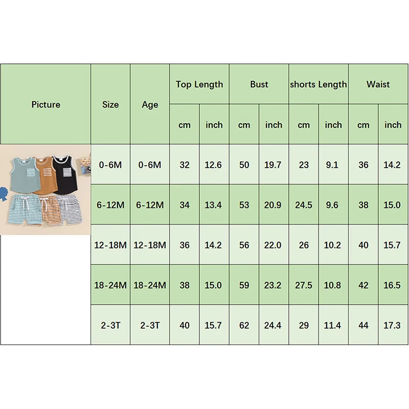 Baby Toddler Boys 2Pcs Summer Outfit Pocket Sleeveless Tank Top and Stripe Elastic Waist Shorts Clothes Set