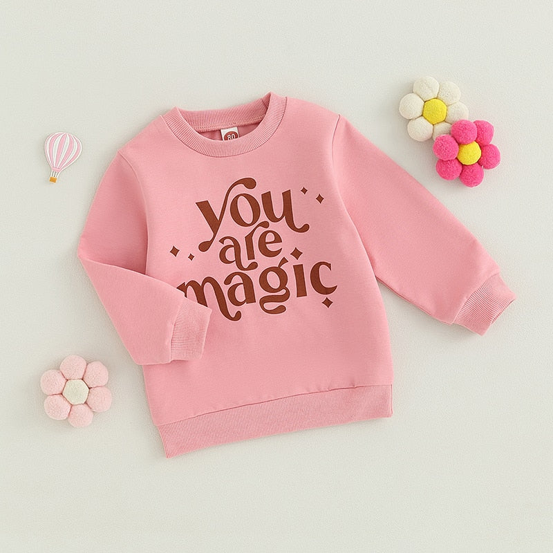 Toddler Baby Boy Girl Halloween Magic Letter Print Long Sleeve Round Neck Pullover Loose Top