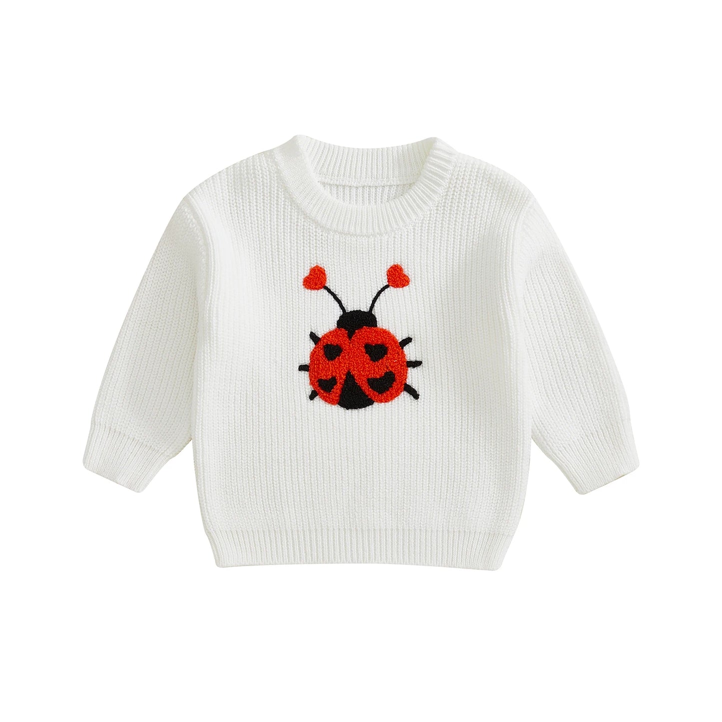 Baby Toddler Girls Autumn Knit Sweater Long Sleeve O Neck Ladybug Embroidery Pullover Knitwear Top