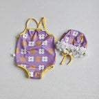 Baby Girls Floral Bandage Swimsuit With Hat Set