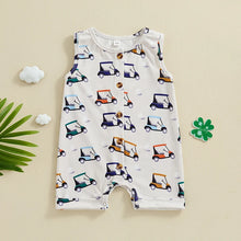 Load image into Gallery viewer, Baby Girls Boys Romper Golf Cart Print Sleeveless Button Up Crew Neck Jumpsuit
